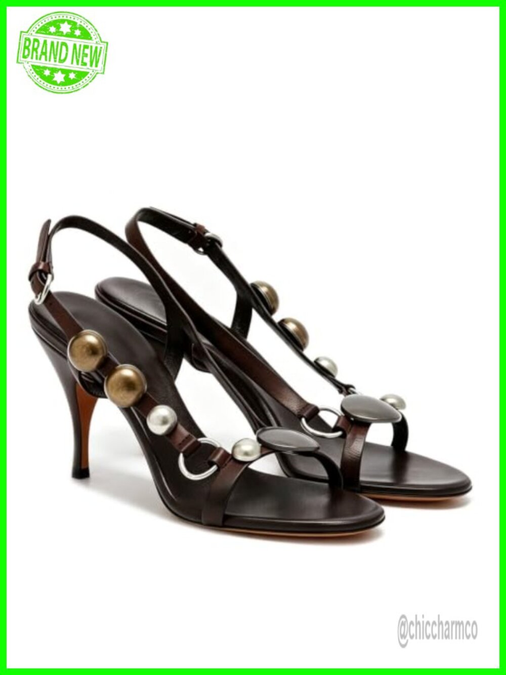 Women's Stiletto Heeled Sandals Faux Leather Metal Disc Slingback